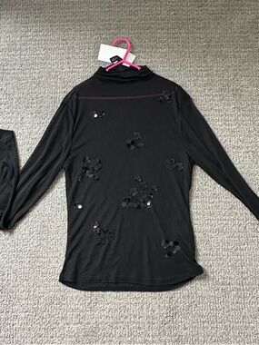 Black Sequin Embellished sheer Long Sleeve Top